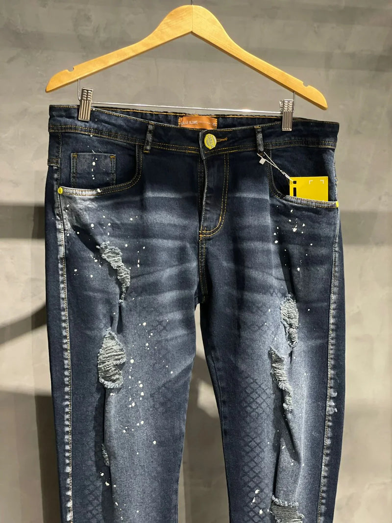 CALÇA JEANS ESCURO COM DETALHES